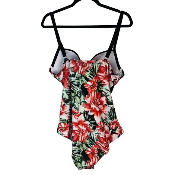 NEW 2XL Vibrant Plus Size Tropical Print Summer Vacay Trendy One Piece Swimsuit - Picture 4 of 11